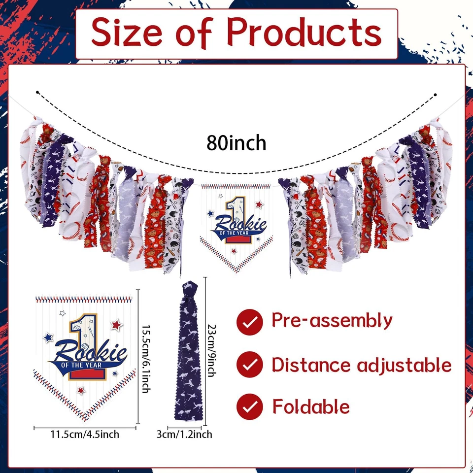Baseball 1St Birthday Decorations Boy - Rookie of the Year High Chair Banner, Ba - Image 2 of 4