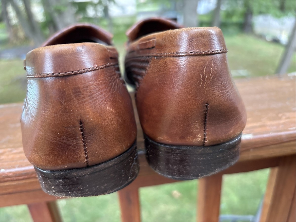 BRAGANO BY COLE HAAN #C00270 BROWN LEATHER WOVEN TASSEL ITALIAN