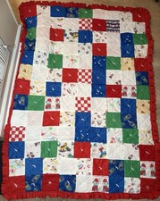 Vintage Baby Quilt Handmade Patchwork Nursery Crib Blanket Colorful 53 X 37
