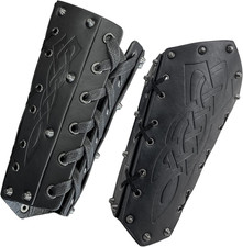 Hiifeuer Medieval Embossed Arm Bracers, Retro Faux Leather Knight Arm Gauntlets,