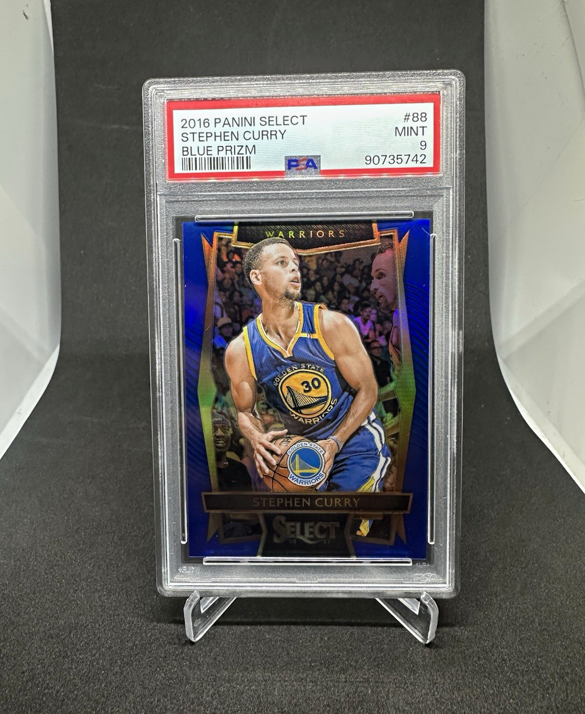Panini Select 2016-17 Stephen Curry Warriors Blue Prizm Concourse /299 PSA 9