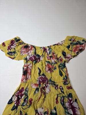 band of gypsies off the shoulder dress BAND OF GYPSIES Yellow Floral Maxi Dress Off Shoulder Ruffle High Low Hem  Small