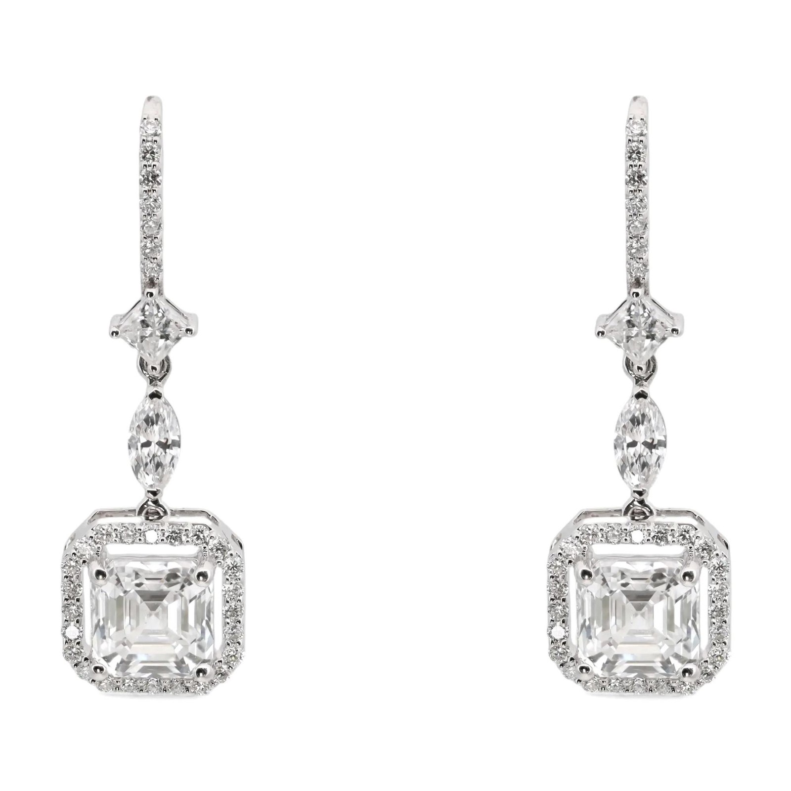 Multi Shape Lab Grown Diamond Drop Earrings 5.15Ctw 14K White Gold