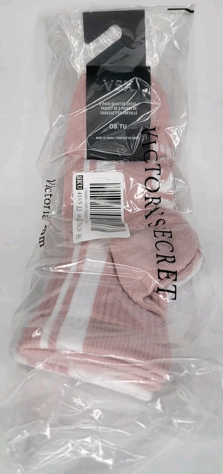 1 VICTORIA'S SECRET 2-PACK QUARTER SOCK PINK/WHITE  - Image 3 of 4