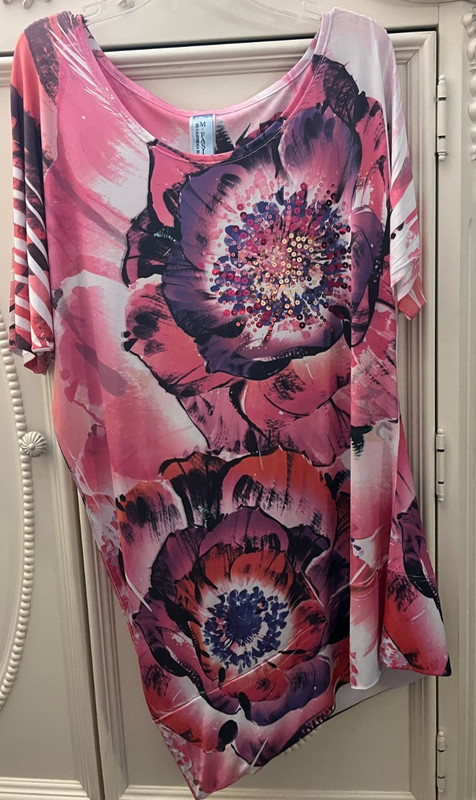 Womens Blouse XL-M Fasis By California Blue~Pink Nice Design Alot Of Sparkle 