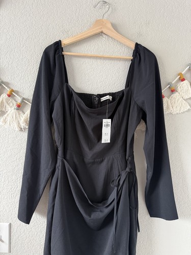 Abercrombie & Fitch Black Long Sleeve Wrap Tie Mini Dress Whimsygoth Coquette XL - Picture 3 of 9