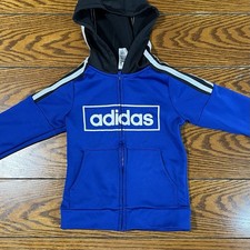 ADIDAS Youth Full Zip Hoodie Blue Jacket Size 5 Classic 3 Stripes With Pockets