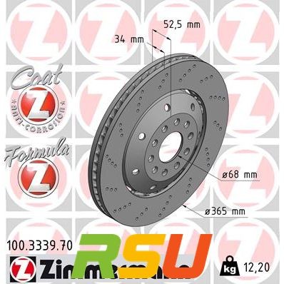 2x Zimmermann Bremsscheibe FORMULA Z 100.3339.70 Höhe 53 mm Lochkreis 112 mm