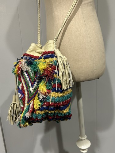 NEW ANTIK BATIK Anthropologie Boho Chic Ivory Leather beaded crossbody bag - Picture 5 of 14