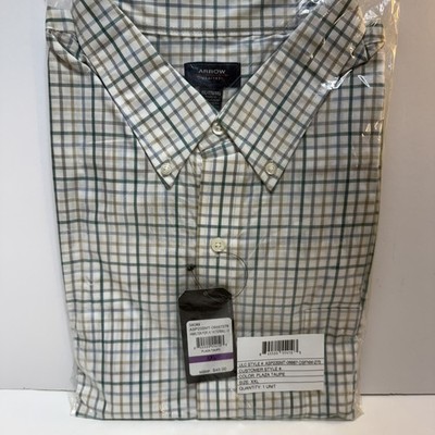 Arrow Mens Long Sleeve-Button Down Shirt-2XL XXL Plaid Shirt Plaza Taupe