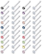 Lsnevsie Nose Rings Studs for Women 22G 316L Surgical Stainless Clear,Silver