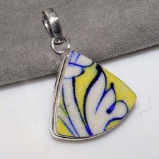 Blue Pottery 925 Silver Plated Pendant 1.5" Gift Ready Jewelry Fashion Sale JW