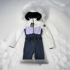 GSOU Women's One-Piece Snowsuit Snowboard Jumpsuit Size XS, Navy/White/Lila
