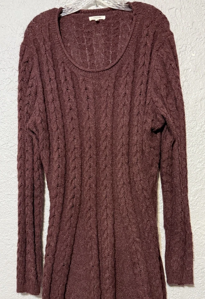 Maurices Womens Ribbed Cable Knit Brown LS Midi Sweater Dress Lined Plus Sz 1 - Image 2 of 4