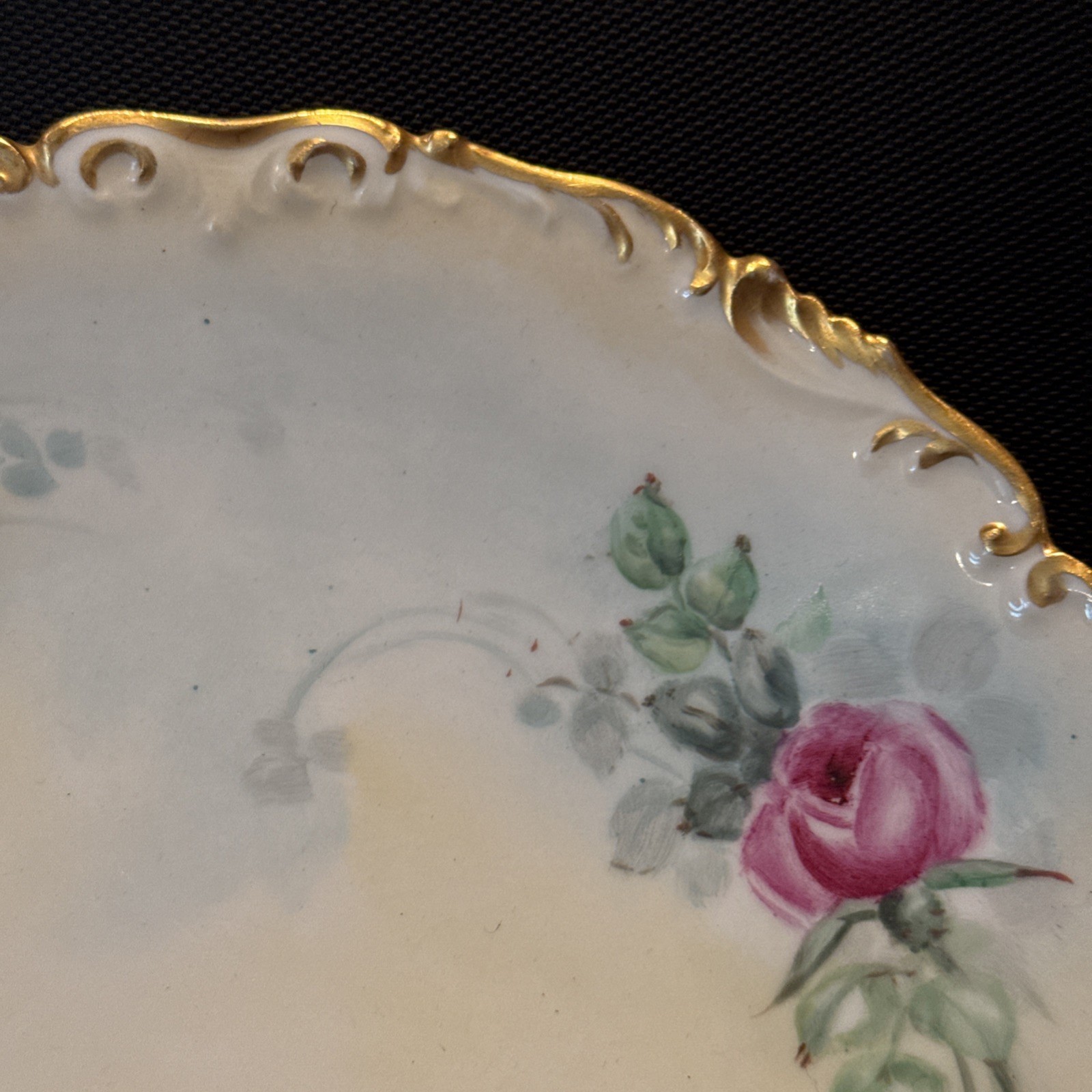 T&V Limoges Plate Hand Painted Tri Color Roses Gold Edging-Made In ...