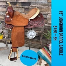 15” Longhorn Barrel Saddle- Deep Seat, Western, Floral, Quality, Semi-Bars ❄️