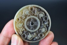 Unique China Old Jade Hand Carved *Mouse&Ancient Coins* Amulet Pendant Z04
