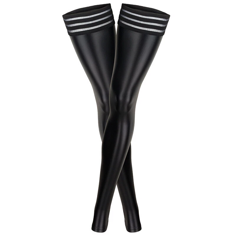 Damen Sexy Schwarz Kunstleder Wetlook Beinstulpen Strümpfe Overknees Lang Socken - Bild 4 von 4