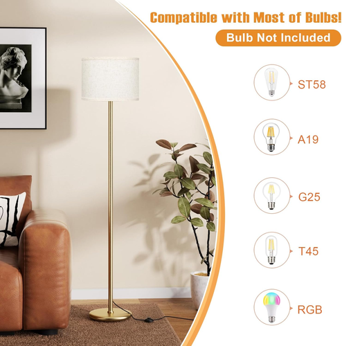 60'' Modern Floor Lamp with Shade, Tall Lamps for Living Room, Bedroom, Office, - Picture 3 of 12