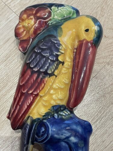 Fioriera vaso tascabile da parete ceramica tucano aracari maiolica vintage made in Japan - Foto 2 di 12