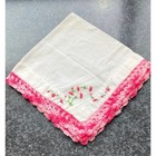Vintage Handkerchief in White Hand Stitched Pink Embroidered Floral Design