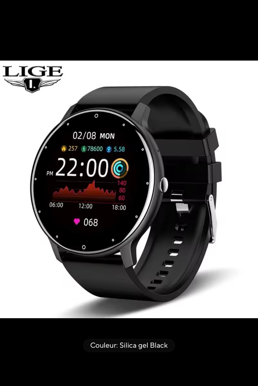 Montre connectée intelligente en acier brossé et écran verre saphir premium
