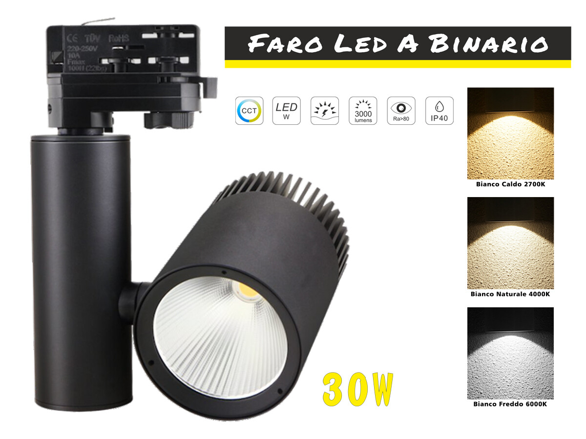 Faro LED 30W CCT CRI 90 Nero: Illuminazione d'Accento Design