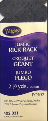Wrights ~ (PC402-0031) - Jumbo Rick Rack - Black, 2 1/2 Yd, 5/8'' wide
