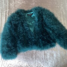Forever Unique Emerald Green Real Feather Jacket Fluffy Warm Chic A/w 6 8 10 S