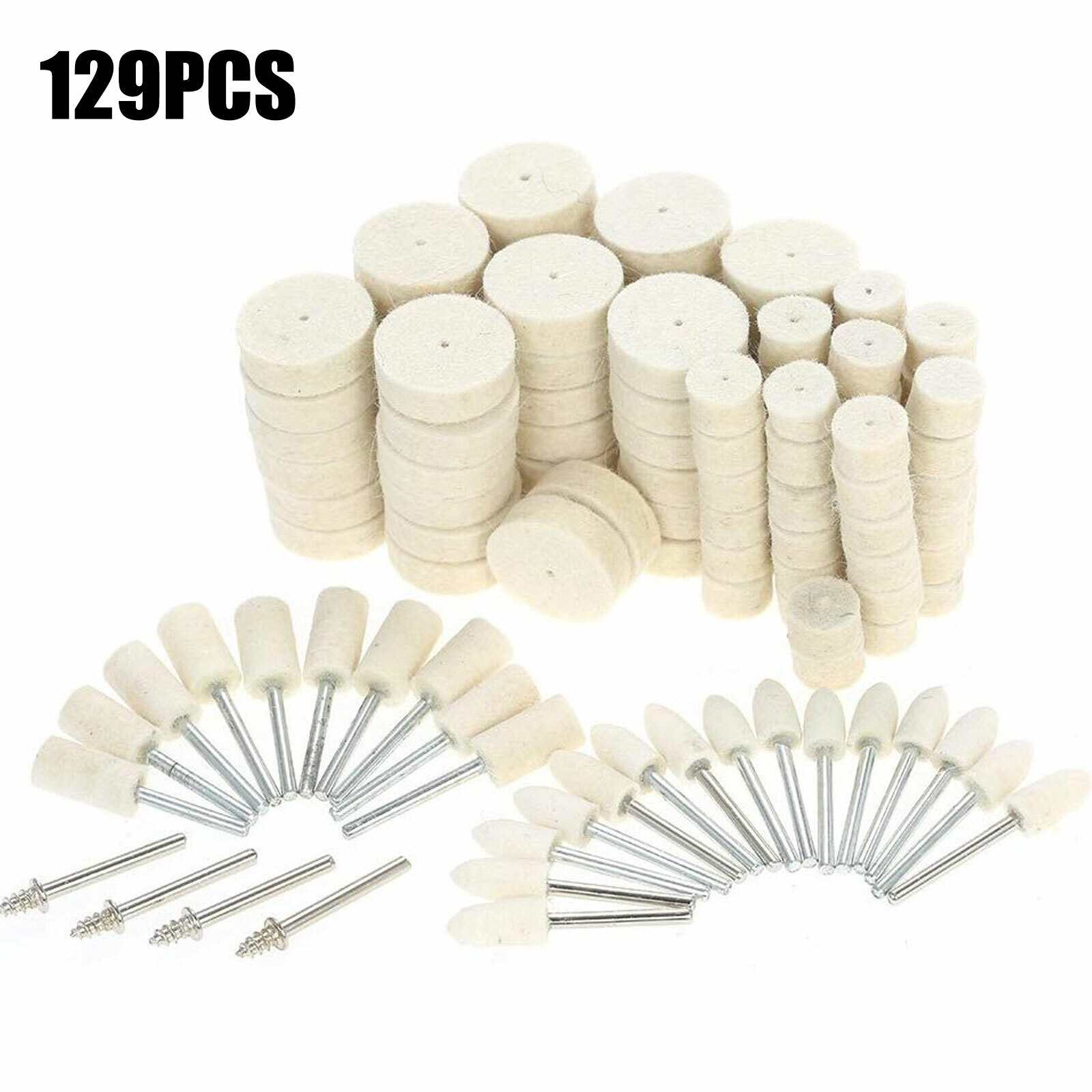 129Pcs/Set Wool Felt Polishing Buffing Pads Waxing Head Wheel Drills