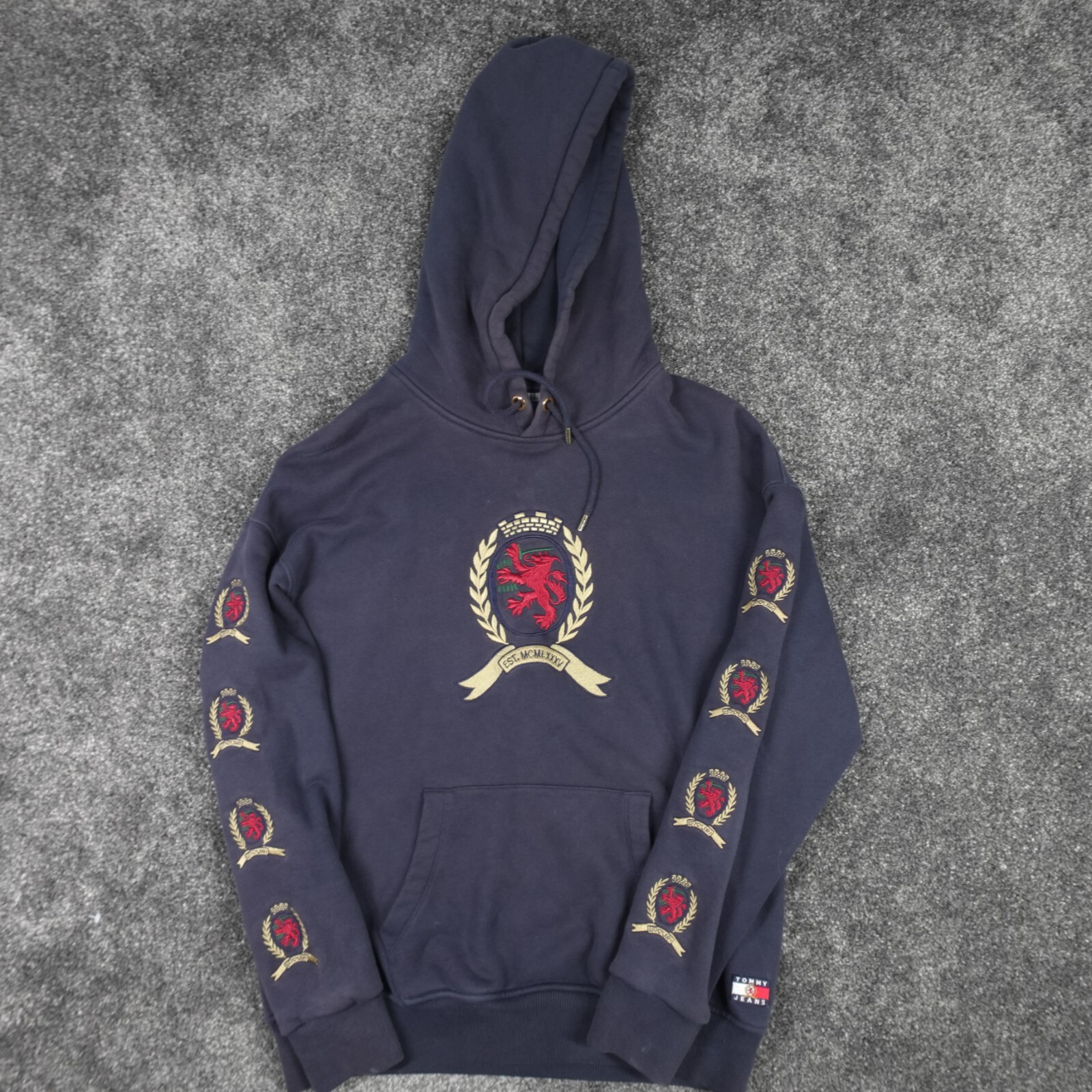 Tommy Hilfiger Mens Medium Blue Logo Embroidered Hoodie Jumper