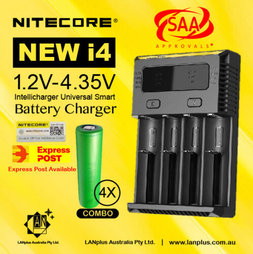 Nitecor New I4 Battery Charger + 4X Sony VTC5 1865 lithium Battery 30A 2600mAh - Picture 1 of 8