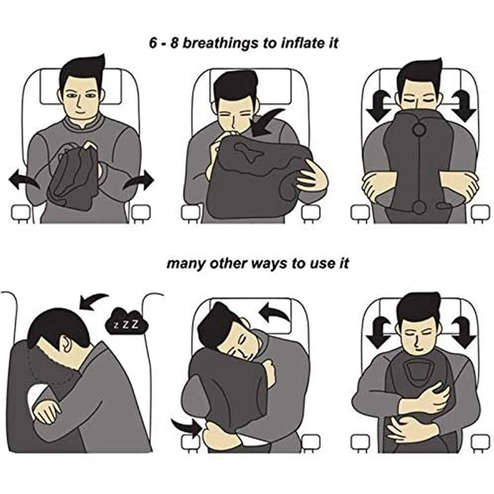 Inflatable Neck Pillow for Travel Airplane Car Office Black Support  