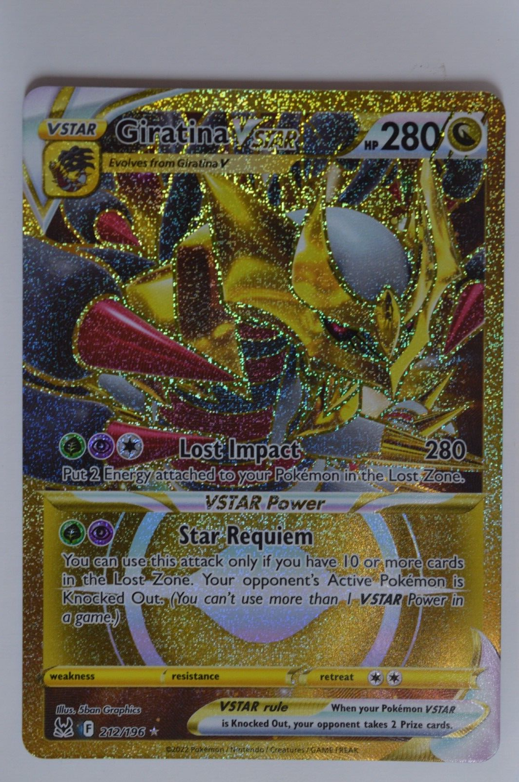 POKEMON SWSH: LOST ORIGIN GIRATINA VMAX FULL ART CARD #212/196