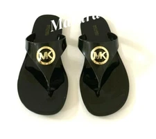 Women MK Michael Kors Lillie Jelly Thong Flat Slide Sandals PVC Black 