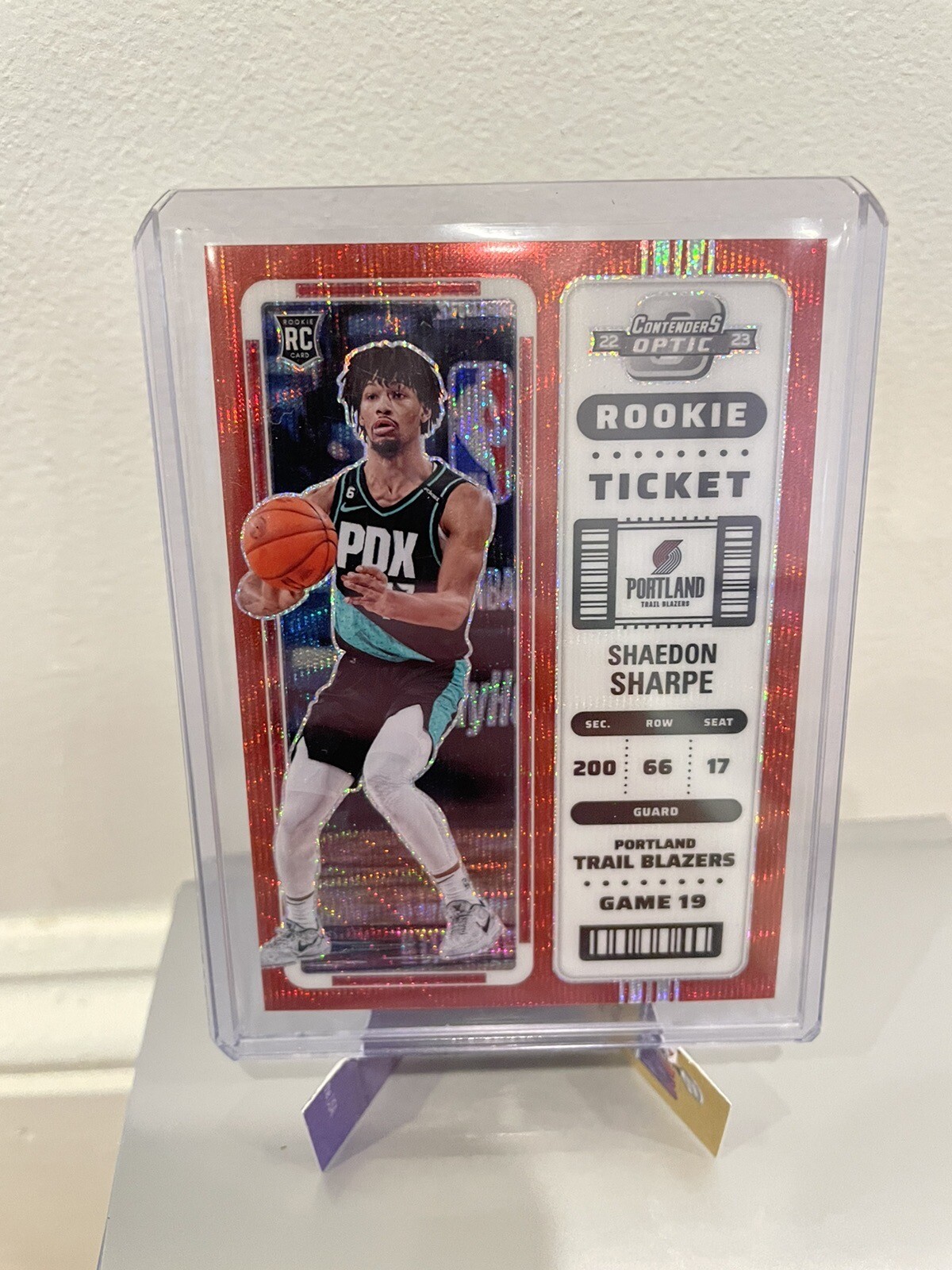 SHAEDON SHARPE 2022-23 PANINI CONTENDERS OPTIC RC ROOKIE TICKET RED WAVE PRIZM
