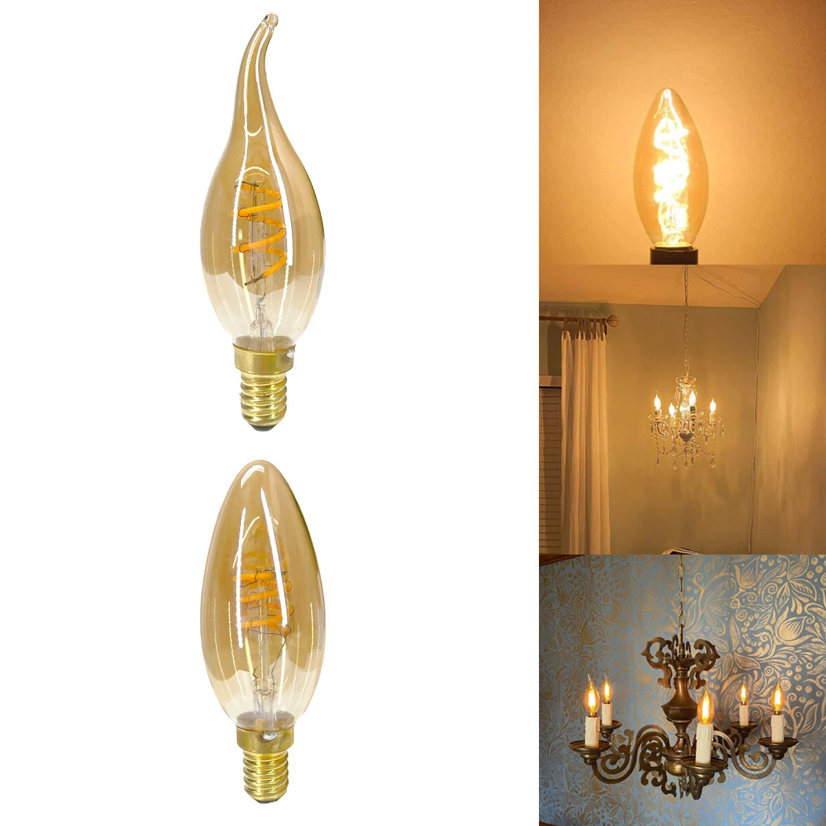 E14 Vintage 4W 220V Retro COB Filament LED Candle Light Bulbs Warm