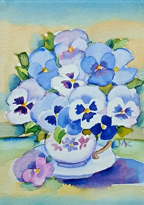 Stiefmütterchen Blumen Original Aquarell vom .Künstler - Bild 1 von 2