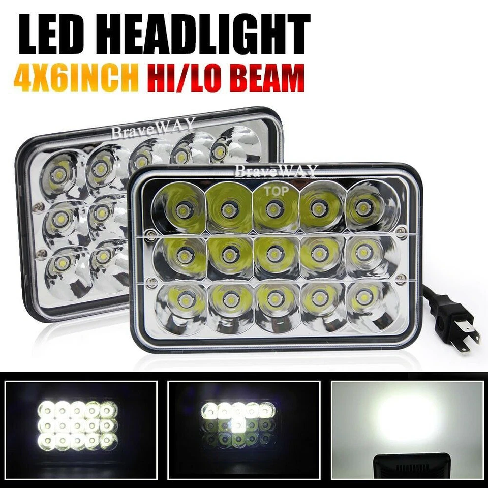 4pcs 4x6'' 75W Led Headlights Hi-Lo Sealed Beam for Peterbilt Kenworth T800 W900 - Image 2 of 4