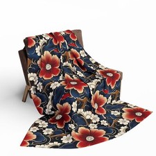 Japanese Floral Pattern, Cozy Arctic Fleece Blanket, Asian Couch Throw Blanket