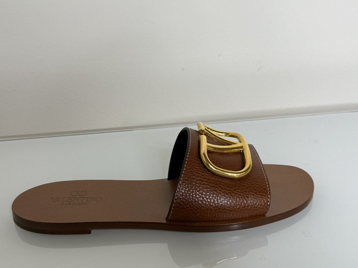 【関税込み】Valentino Garavani ブラウン VLogo Gate ミュール NIB VALENTINO Garavani V Logo Brown Slides Mules Slip On