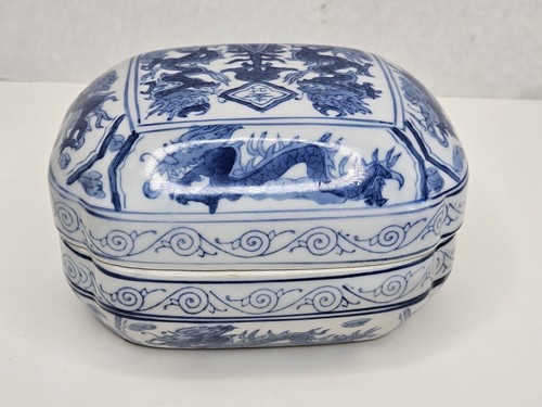 Chinese Blue and White Dragon Box Marked Ming Dynasty 6" - Picture 7 of 12