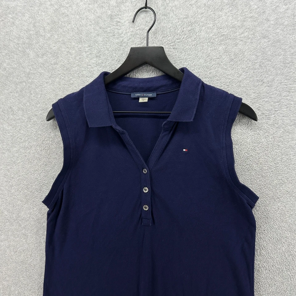 Tommy Hilfiger Vestido Mujer Medio Azul Cambio Sin Mangas Camisa Vestido Polo De Colección Foto 4 de 4