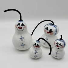 Gourd Family Hand Painted Snowman Primitive Folk Art Christmas Winter Set Of 4