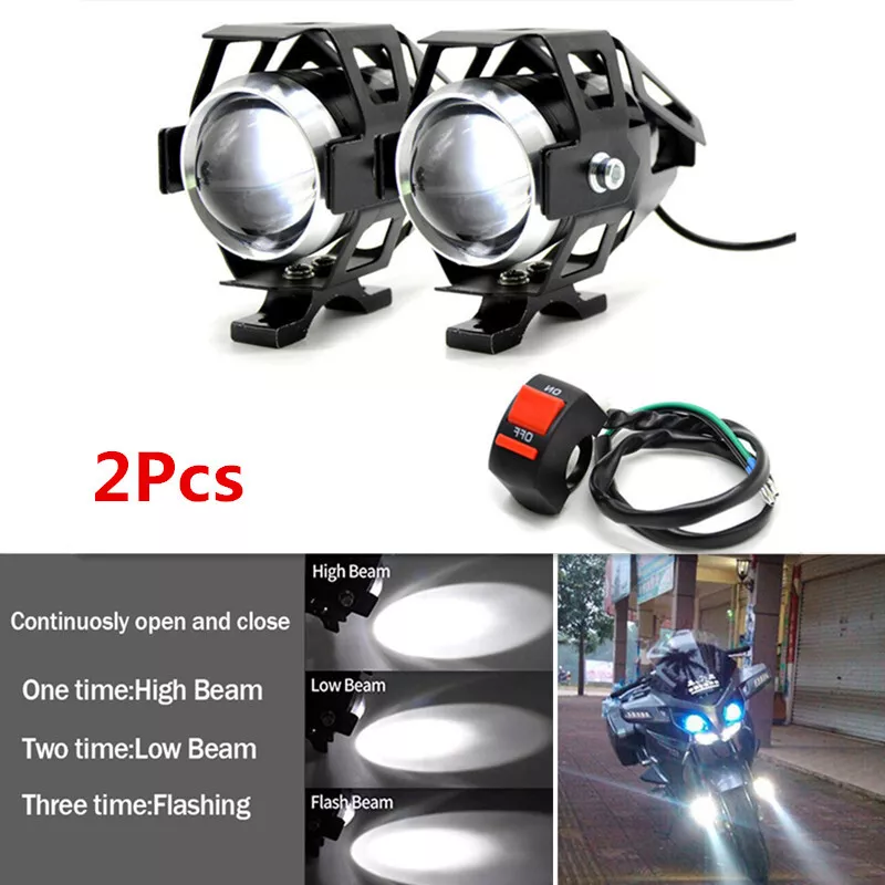 Motorcycle LED Headlight Driving Spotlight Spot Head Lamp Fog Light With Switch