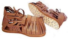 Roman Gladiator Sandals Men Leather Medieval LARP Cosplay Shoes Brown