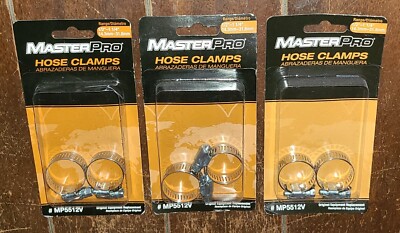 Lot of 3 MASTER PRO 2 Packs Hose Clamps ~ Range 1/2'' to 1-1/4'' Diameter #MP5512V