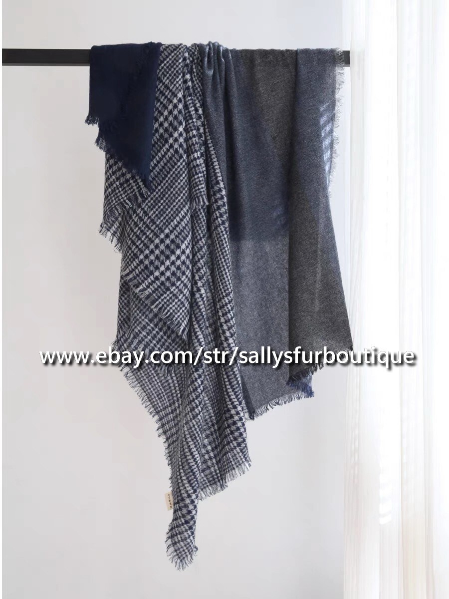 Luxury Pure Mongolian Cashmere Scarf Patchwork Check Wrap Oblong Shawl Unisex