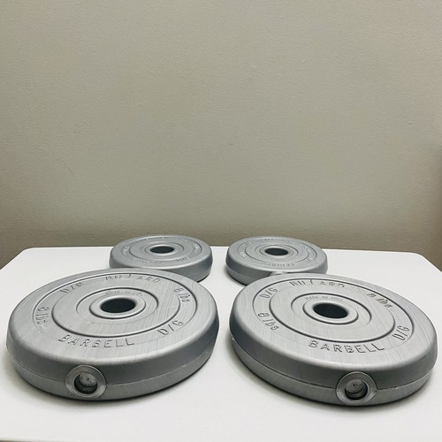 Vintage Billard Barbell Weight Plates Set of 4 (2-8 lbs) & (2-3 lbs) Made In USA - Foto 2 di 3