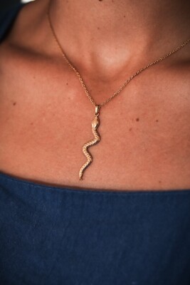 18K Gold Snake Pendant Necklace, Womens Necklace, Gift for Her, Snake Pendant